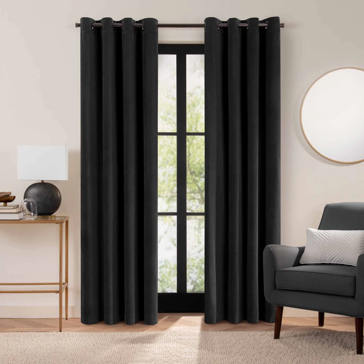 Luxury Cotton Velvet 100% Blackout Grommet Curtain Window Panel