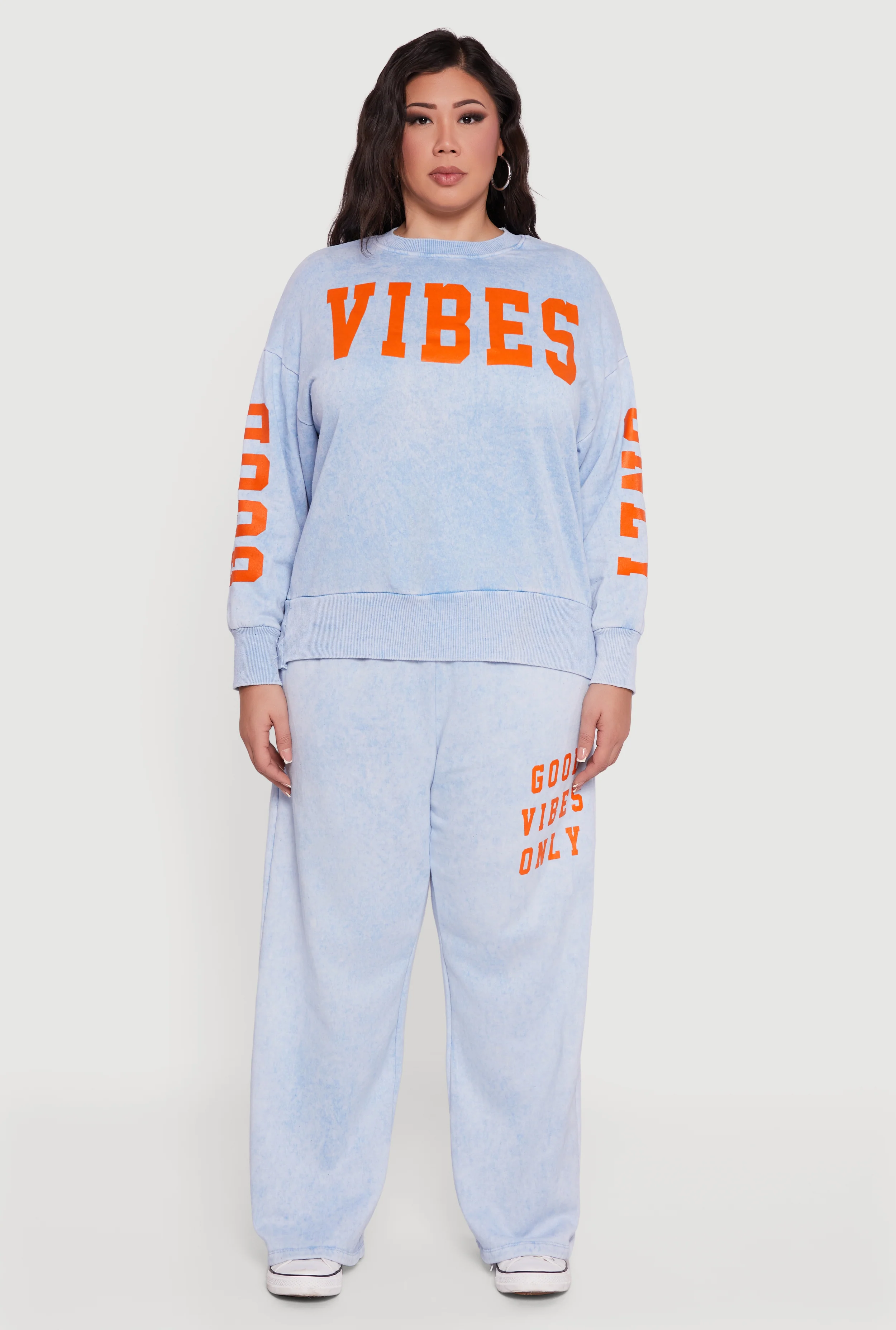 Plus Size Acid Wash Good Vibes Only Graphic Sweatpants