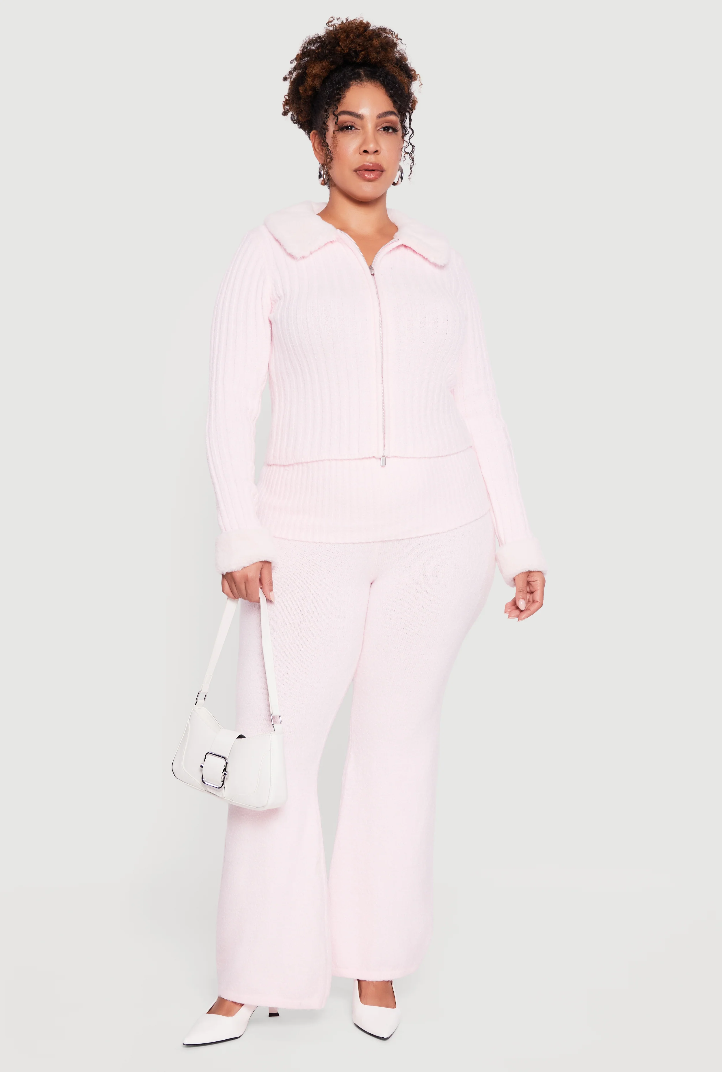 Plus Size Fold Over High Waisted Flare Leg Sweater Pants