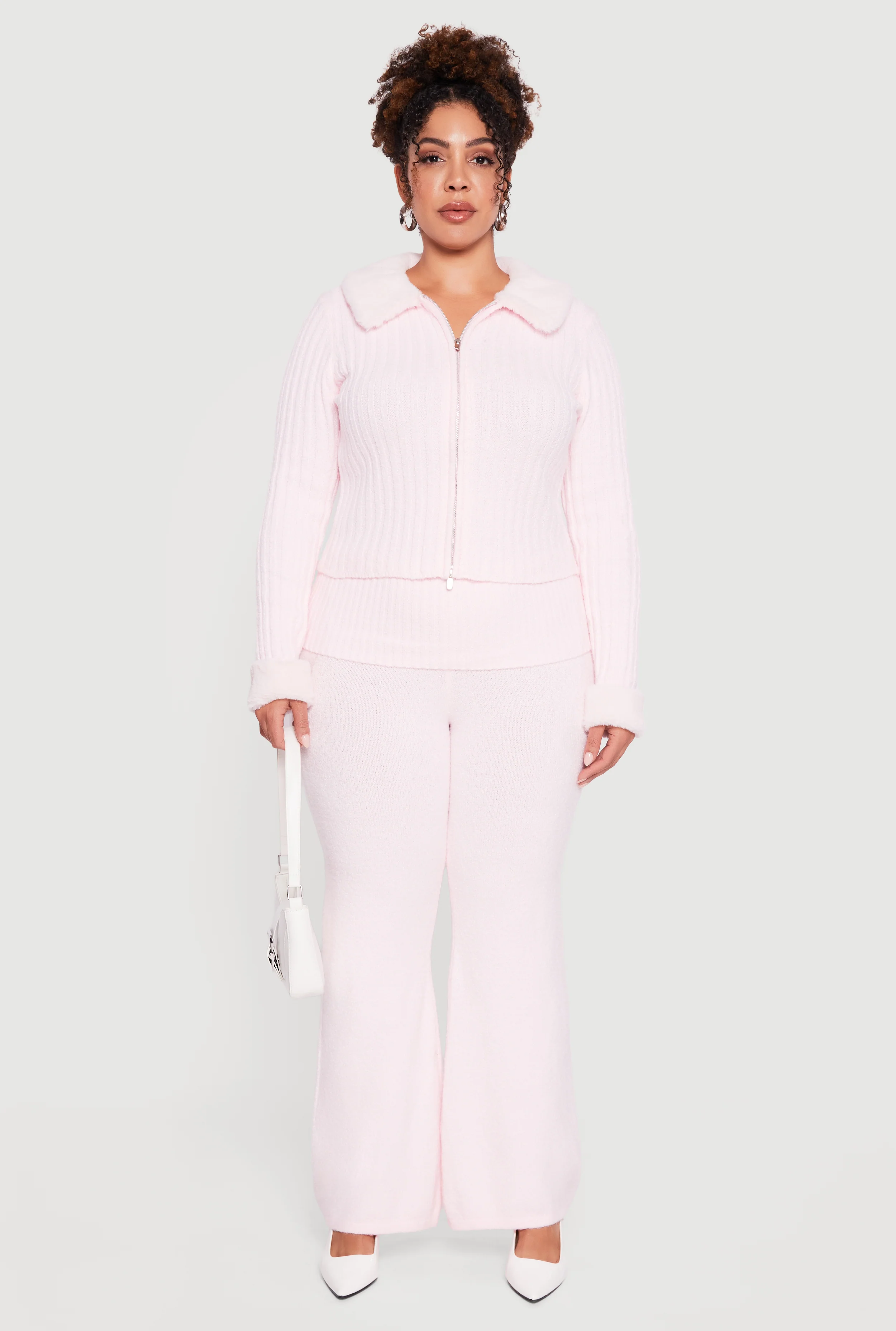 Plus Size Fold Over High Waisted Flare Leg Sweater Pants